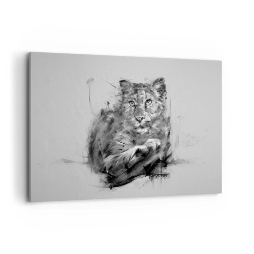 Quadro su tela - Stampe su Tela - Ritratto in bianco e nero di un leone in stile artistico con tratti dinamici. - 120x80cm - Si, ascolto attentamente - Decorazione murale moderna per soggiorno e camera da letto ARTTOR