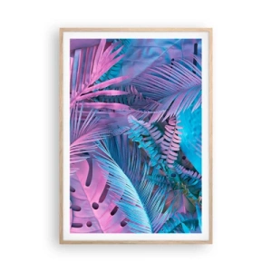 Poster in cornice rovere chiaro - Tropici in rosa e blu - 70x100 cm