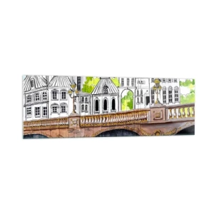 Quadro su vetro - Disegno del ponte e dell'architettura urbana storica - 160x50cm - Una città come dipinta - Decorazione murale moderna per soggiorno e camera da letto ARTTOR