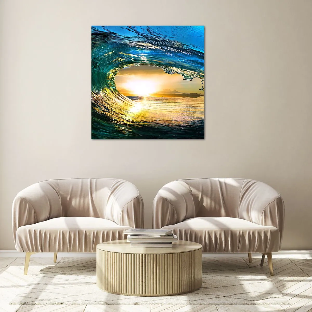 Quadro su vetro - Nel cristallo oro e smeraldo - 30x30 cm