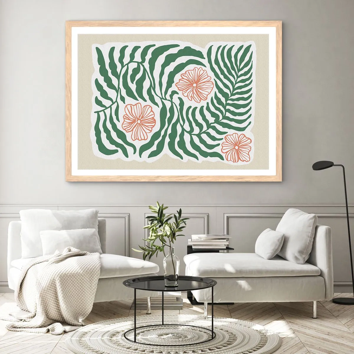 Poster in cornice rovere chiaro - Fioritura nel verde - 100x70 cm