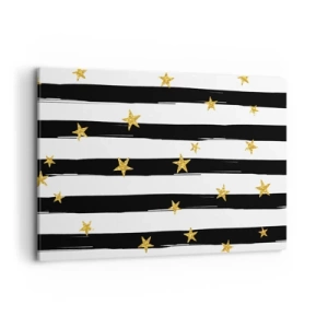Quadro su tela - Stampe su Tela - Strisce bianche e nere con stelle dorate - 120x80cm - Siamo tutti nati sotto una buona stella - Decorazione murale moderna per soggiorno e camera da letto ARTTOR