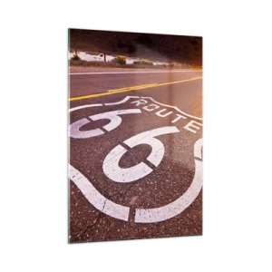 Quadro su vetro - Route 66 al tramonto - 50x70cm - La mitica Route 66 - Decorazione murale moderna per soggiorno e camera da letto ARTTOR