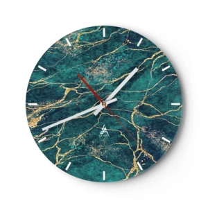 Orologio da parete - Orologio in Vetro - Un motivo verde e oro che ricorda un minerale con venature dorate - 30x30cm - La vena d'oro - Decorazione murale moderna per soggiorno, cucina e camera da letto ARTTOR