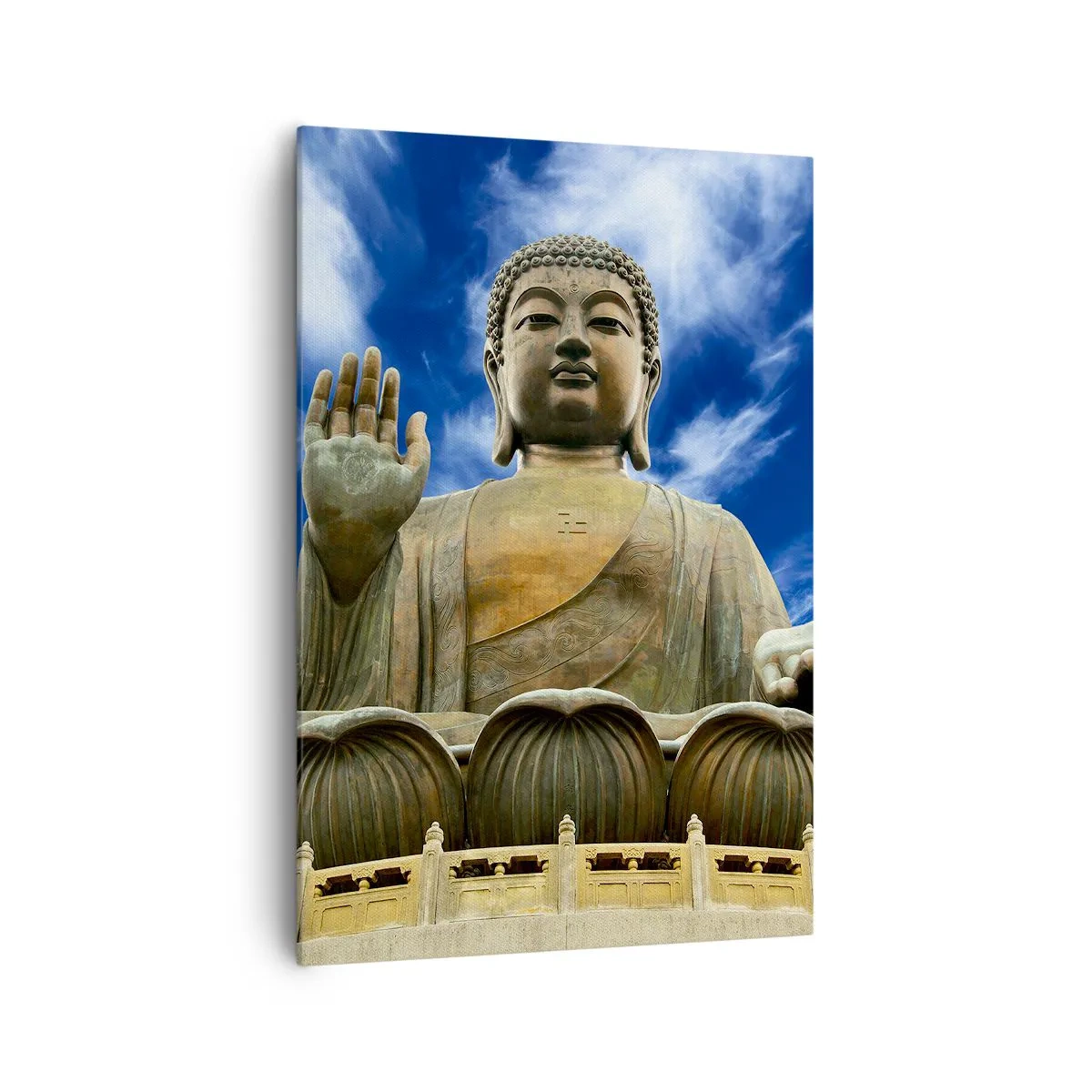 Quadro su tela - Stampe su Tela - Una statua monumentale del Buddha contro un cielo azzurro con nuvole - 70x100cm - Vivere senza paura - Decorazione murale moderna per soggiorno e camera da letto ARTTOR