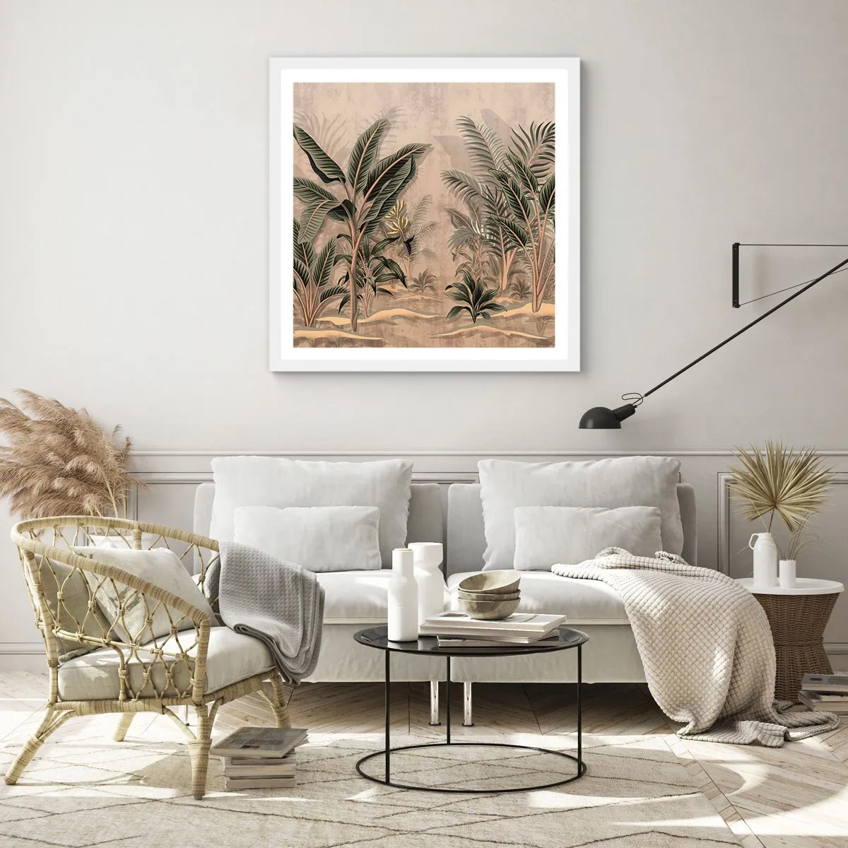 Poster in cornice bianca - Incisione in stile coloniale - 60x60 cm