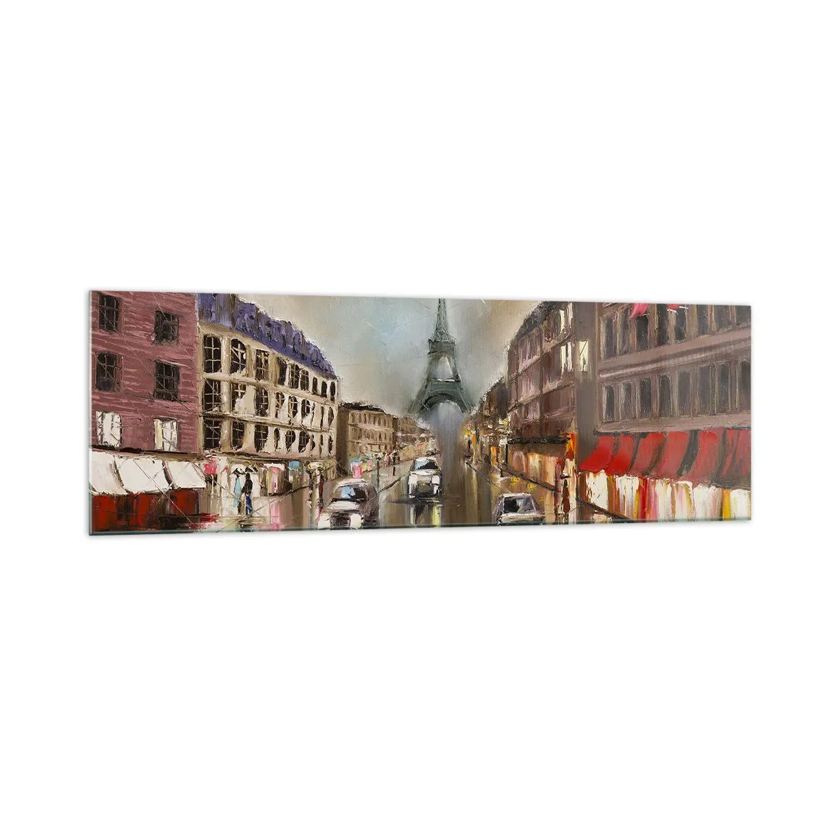 Quadro su vetro - Paesaggio urbano serale di Parigi con vista sulla Torre Eiffel - 160x50cm - Conta solo lei - Decorazione murale moderna per soggiorno e camera da letto ARTTOR