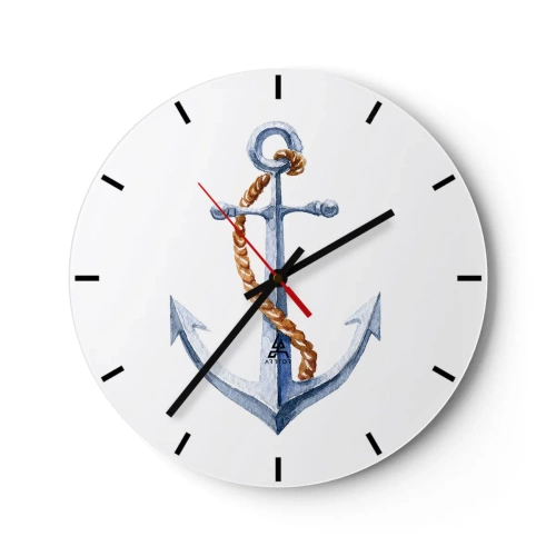 Orologio da parete - Orologio in Vetro - Ancora con corda su sfondo bianco - 30x30cm - Benvenuta avventura! - Decorazione murale moderna per soggiorno, cucina e camera da letto ARTTOR