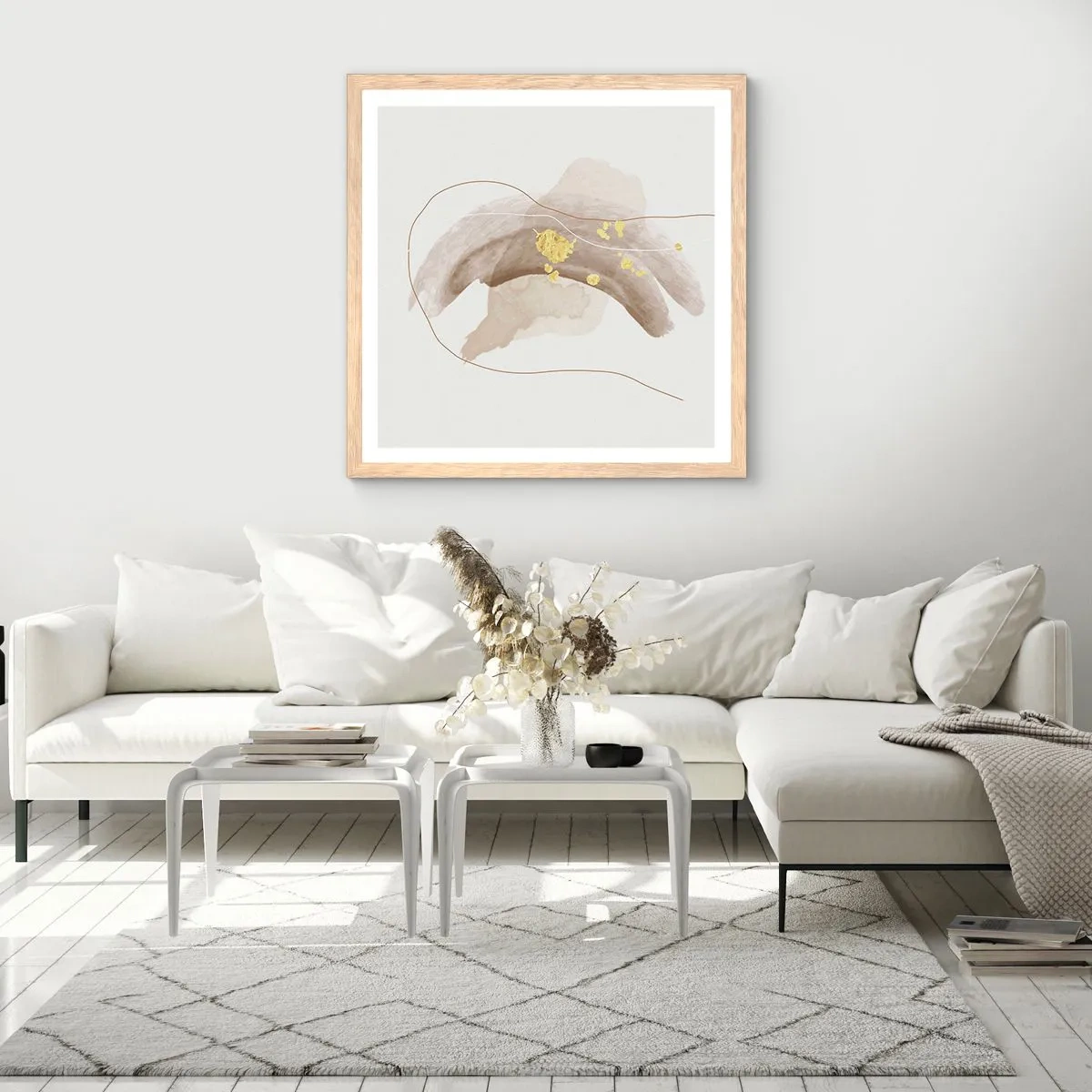 Poster in cornice rovere chiaro - Incontro nello spazio - 40x40 cm