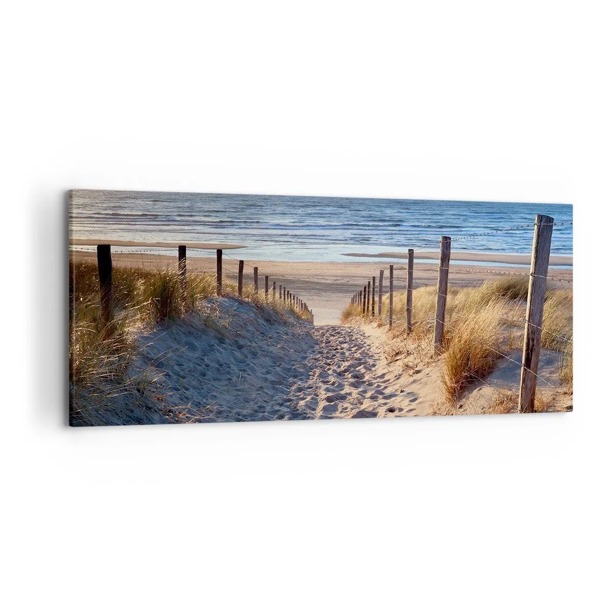 Quadro su tela - Stampe su Tela - Sentiero tra le dune che conduce alla spiaggia - 120x50cm - Rumore del mare, uccelli che cantano, spiaggia selvatica tra i cespugli... - Decorazione murale moderna per soggiorno e camera da letto ARTTOR