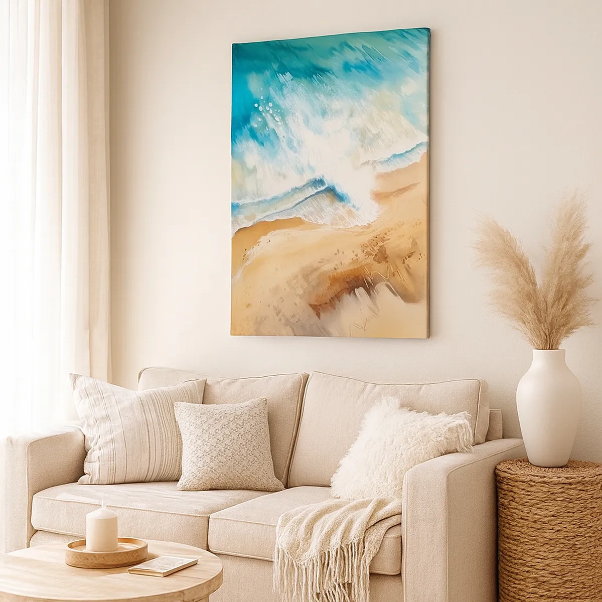 Quadro su tela - Stampe su Tela - Un'onda del mare che si infrange contro la riva sabbiosa - 50x70cm - L'onda che ritorna - Decorazione murale moderna per soggiorno e camera da letto ARTTOR