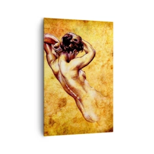 Quadro su tela - Stampe su Tela - Nudo femminile artistico su sfondo dorato in stile classico - 80x120cm - Nuda, ma sempre misteriosa - Decorazione murale moderna per soggiorno e camera da letto ARTTOR