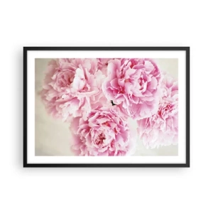 Poster in cornice nera - Un bouquet di peonie rosa su uno sfondo chiaro - 70x50cm - Nel fasto rosa - Decorazione murale moderna per soggiorno e camera da letto ARTTOR