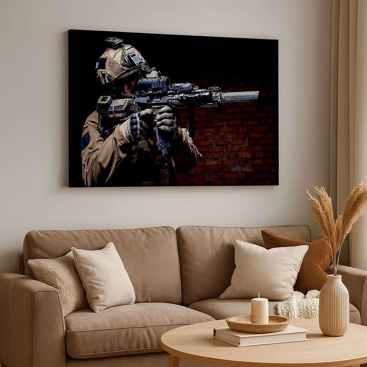 Quadro su tela - Stampe su Tela - Un soldato in equipaggiamento completo con un fucile - 70x50cm - Mortalmente efficace - Decorazione murale moderna per soggiorno e camera da letto ARTTOR