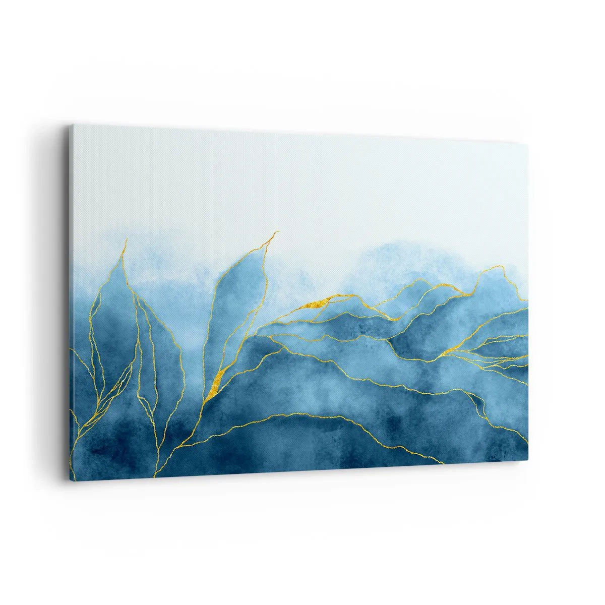 Quadro su tela - Stampe su Tela - Onde astratte nelle tonalità del blu con accenti dorati - 100x70cm - Blu nell'oro - Decorazione murale moderna per soggiorno e camera da letto ARTTOR