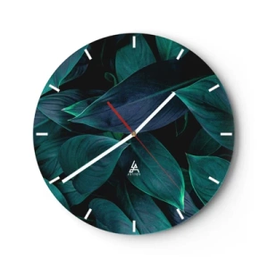 Orologio da parete - Orologio in Vetro - Foglie tropicali verde scuro su sfondo nero - 30x30cm - Il verde puro - Decorazione murale moderna per soggiorno, cucina e camera da letto ARTTOR