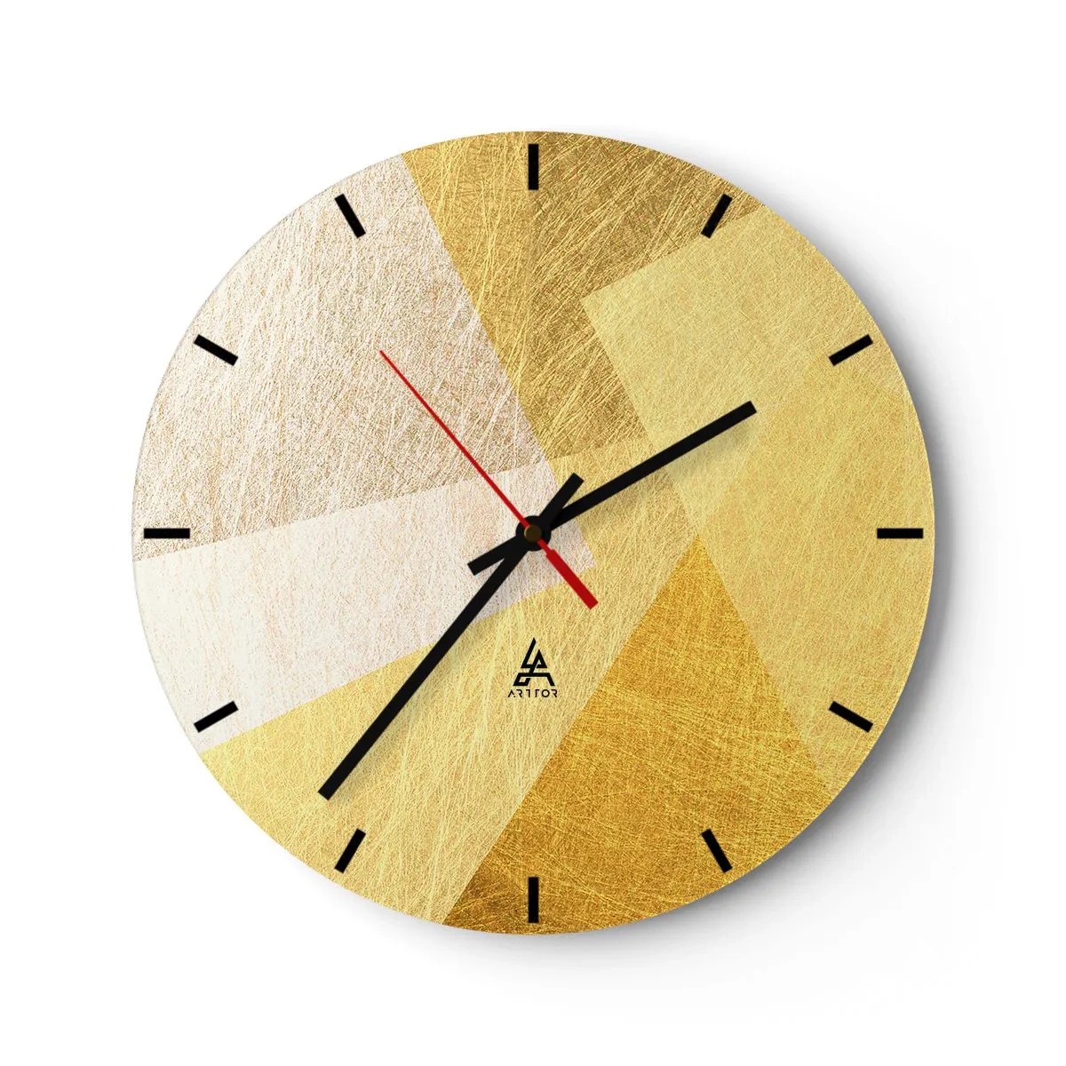 Orologio da parete - Orologio in Vetro - Forme geometriche dorate in una composizione moderna - 30x30cm - La pace della geometria - Decorazione murale moderna per soggiorno, cucina e camera da letto ARTTOR
