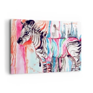 Quadro su tela - Stampe su Tela - Una zebra colorata su uno sfondo di motivi astratti ad acquerello - 100x70cm - Uno scherzo spensierato della natura - Decorazione murale moderna per soggiorno e camera da letto ARTTOR