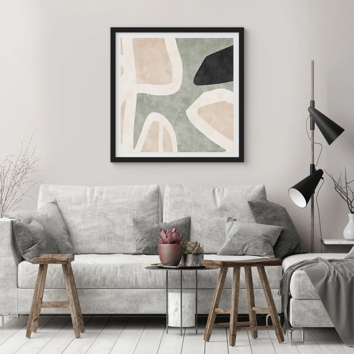 Poster in cornice nera - Composizione con motivi in nero - 40x40 cm