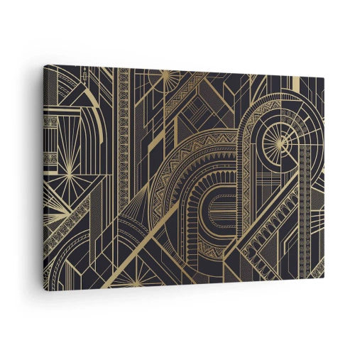 Quadro su tela - Stampe su Tela - Motivi geometrici dorati su sfondo nero in stile Art Déco - 70x50cm - Concetti, idee, progetti - Decorazione murale moderna per soggiorno e camera da letto ARTTOR