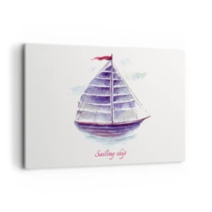 Quadro su tela - Stampe su Tela - Un dipinto ad acquerello di una barca a vela sull'acqua con una delicata iscrizione - 100x70cm - Gonfie vele e mare calmo - Decorazione murale moderna per soggiorno e camera da letto ARTTOR