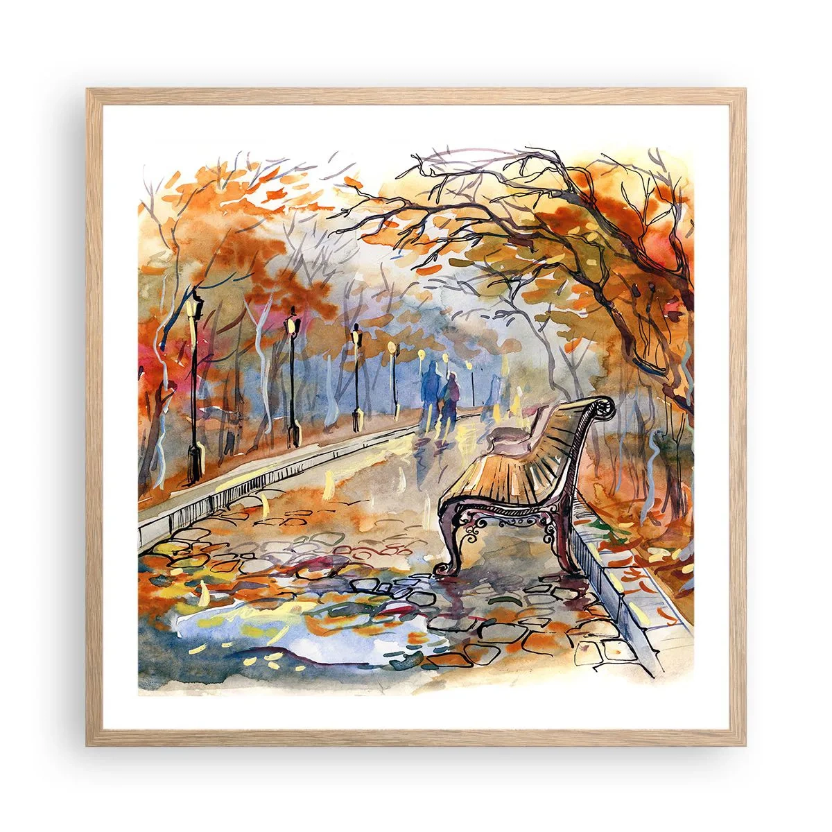 Poster in cornice rovere chiaro - Passeggiando insieme l'autunno - 60x60 cm