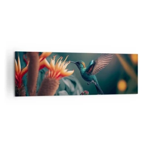 Quadro su tela - Stampe su Tela - Un colibrì colorato tra i fiori su uno sfondo naturale - 160x50cm - Una vita davvero a colori - Decorazione murale moderna per soggiorno e camera da letto ARTTOR