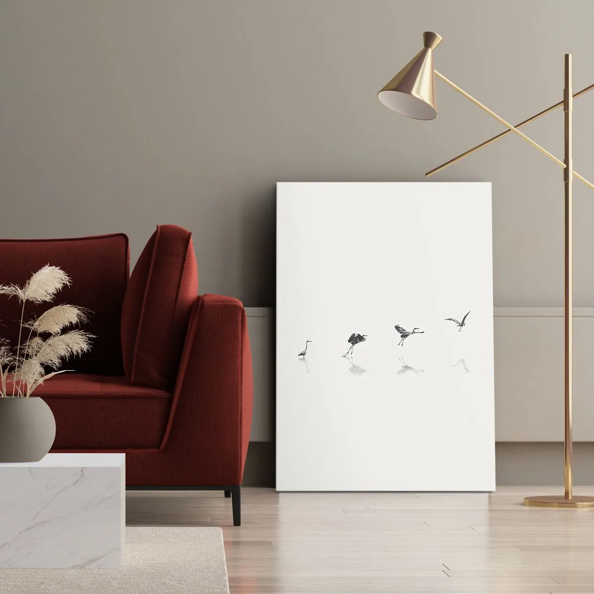 Quadro su tela - Stampe su Tela - Quattro sagome di uccelli riflesse nell'acqua calma - 50x70cm - Quattro semplici passi - Decorazione murale moderna per soggiorno e camera da letto ARTTOR