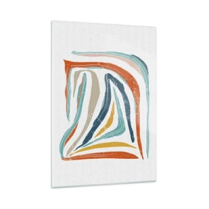 Quadro su vetro - Striature colorate creano un'astrazione dinamica su uno sfondo bianco - 50x70cm - Astrazione piacevolmente sorridente - Decorazione murale moderna per soggiorno e camera da letto ARTTOR