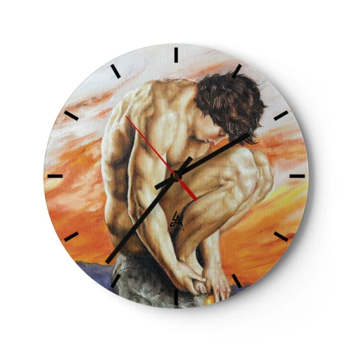 Orologio da parete - Orologio in Vetro - Una figura maschile in una posa artistica sullo sfondo di un tramonto. - 30x30cm - Immerso in se stesso - Decorazione murale moderna per soggiorno, cucina e camera da letto ARTTOR
