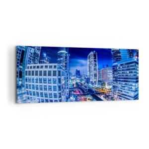 Quadro su tela - Stampe su Tela - Panorama notturno della città con grattacieli e lampioni - 120x50cm - Il ritmo notturno della città - Decorazione murale moderna per soggiorno e camera da letto ARTTOR