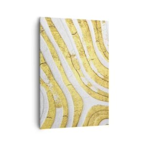 Quadro su tela - Stampe su Tela - Linee astratte dorate e bianche in una texture 3D - 70x100cm - Composizione in bianco e oro - Decorazione murale moderna per soggiorno e camera da letto ARTTOR