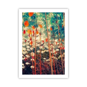 Poster - Una foresta tropicale colorata dominata dal rosso e dal verde - 50x70cm - La vita segreta delle foglie - Decorazione murale moderna per soggiorno e camera da letto ARTTOR