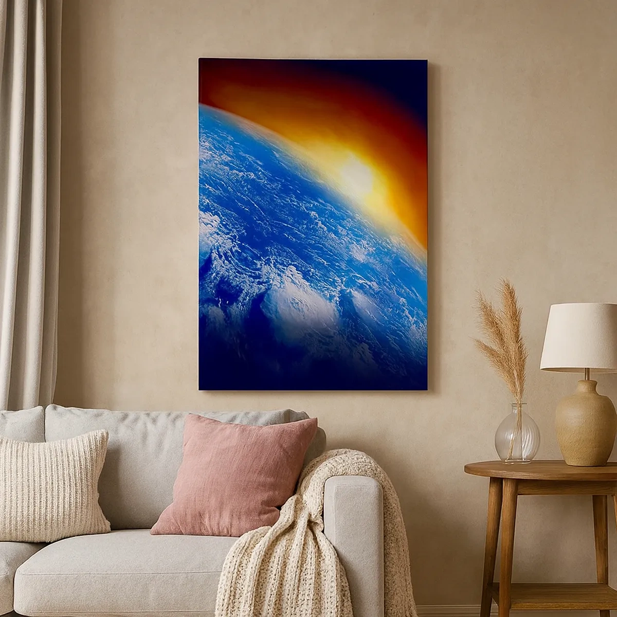 Quadro su tela - Stampe su Tela - Vista della Terra dallo spazio al tramonto - 50x70cm - L'alba sul pianeta azzurro - Decorazione murale moderna per soggiorno e camera da letto ARTTOR