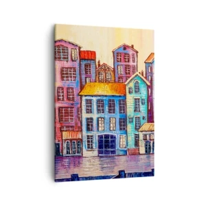 Quadro su tela - Stampe su Tela - Case popolari colorate in riva all'acqua in stile artistico - 50x70cm - Una città da favola - Decorazione murale moderna per soggiorno e camera da letto ARTTOR