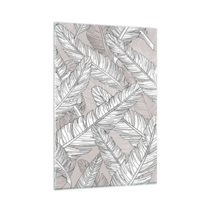 Quadro su vetro - Motivo in bianco e nero con foglie di banano su sfondo chiaro - 80x120cm - Vortice di piume - Decorazione murale moderna per soggiorno e camera da letto ARTTOR