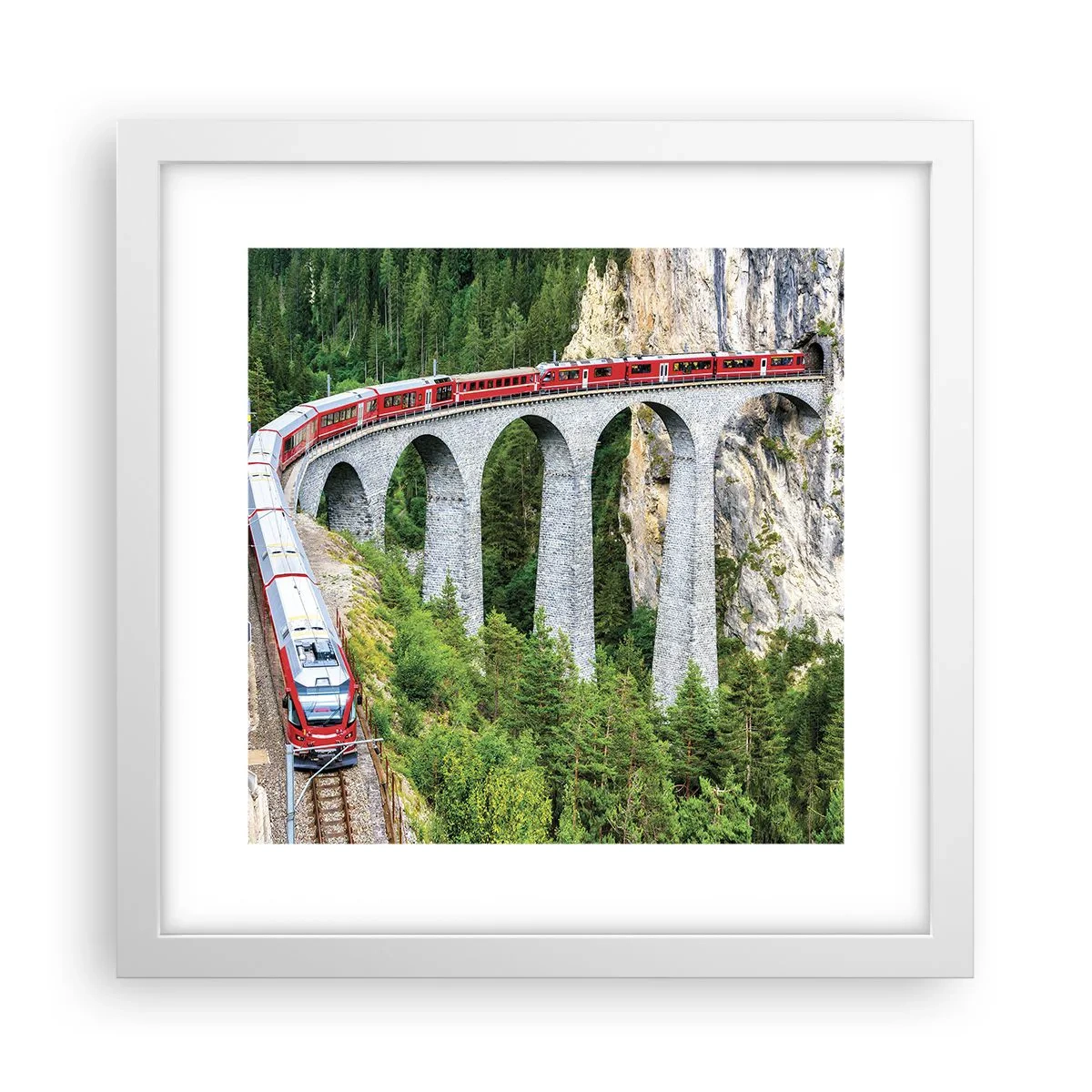 Poster in cornice bianca - Il treno tra i monti - 30x30 cm