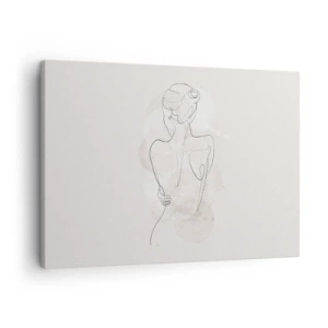 Quadro su tela - Stampe su Tela - Uno schizzo minimalista di una silhouette femminile su uno sfondo chiaro. - 70x50cm - Come uno strumento delicato - Decorazione murale moderna per soggiorno e camera da letto ARTTOR