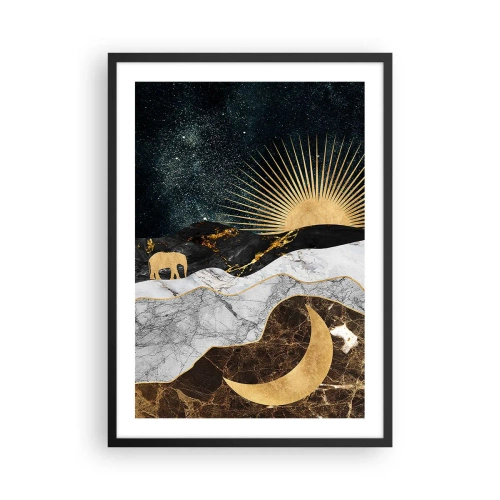 Poster in cornice nera - Paesaggio dorato con la luna, il sole e la sagoma di un elefante - 50x70cm - Leggi eterne - Decorazione murale moderna per soggiorno e camera da letto ARTTOR