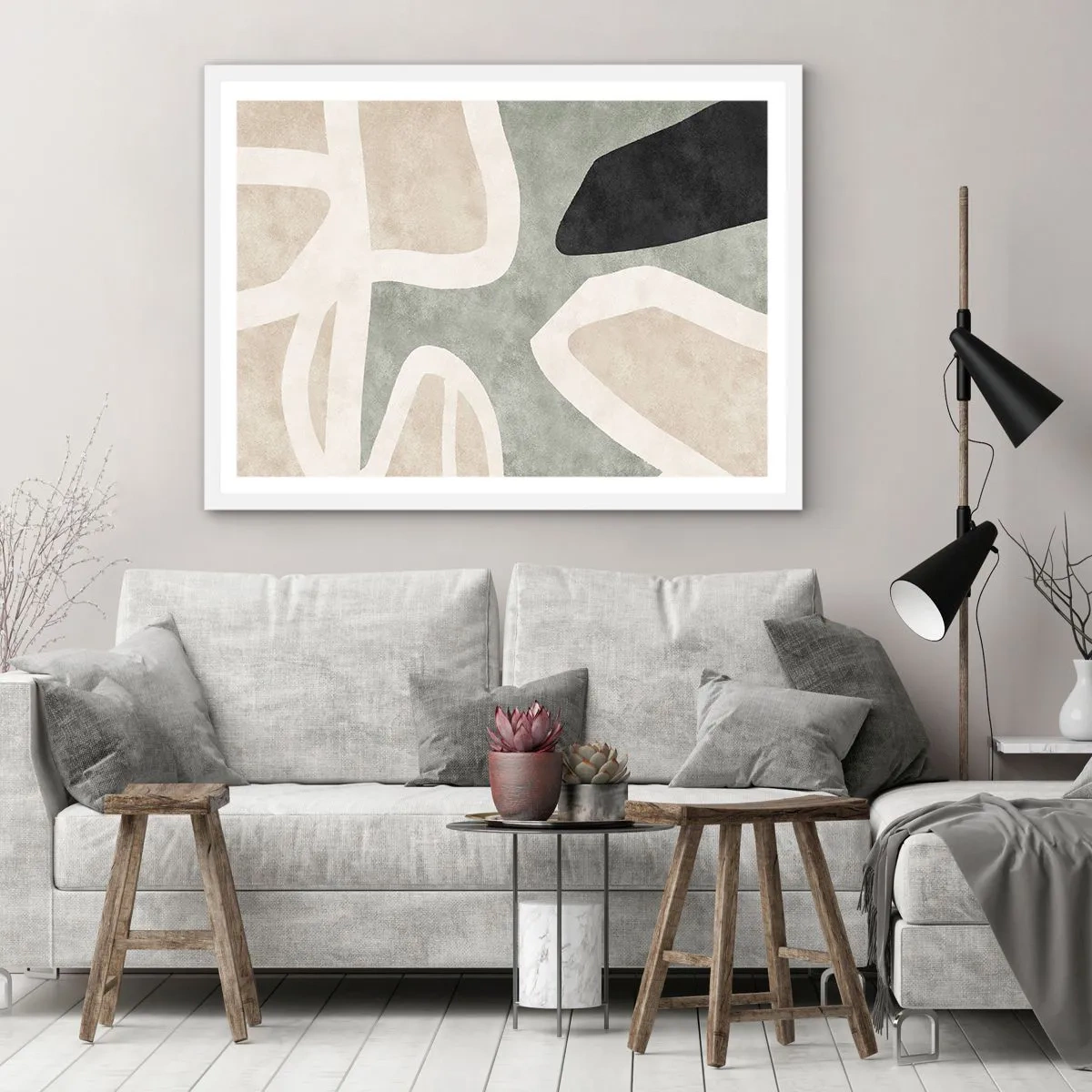 Poster in cornice bianca - Composizione con motivi in nero - 100x70 cm