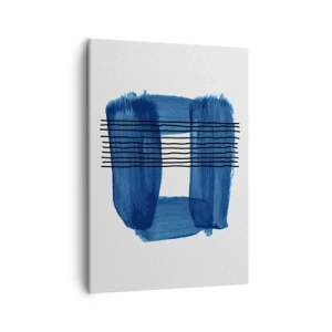 Quadro su tela - Stampe su Tela - Motivo astratto nei toni del blu con linee nere - 50x70cm - Composizione blu e nera - Decorazione murale moderna per soggiorno e camera da letto ARTTOR