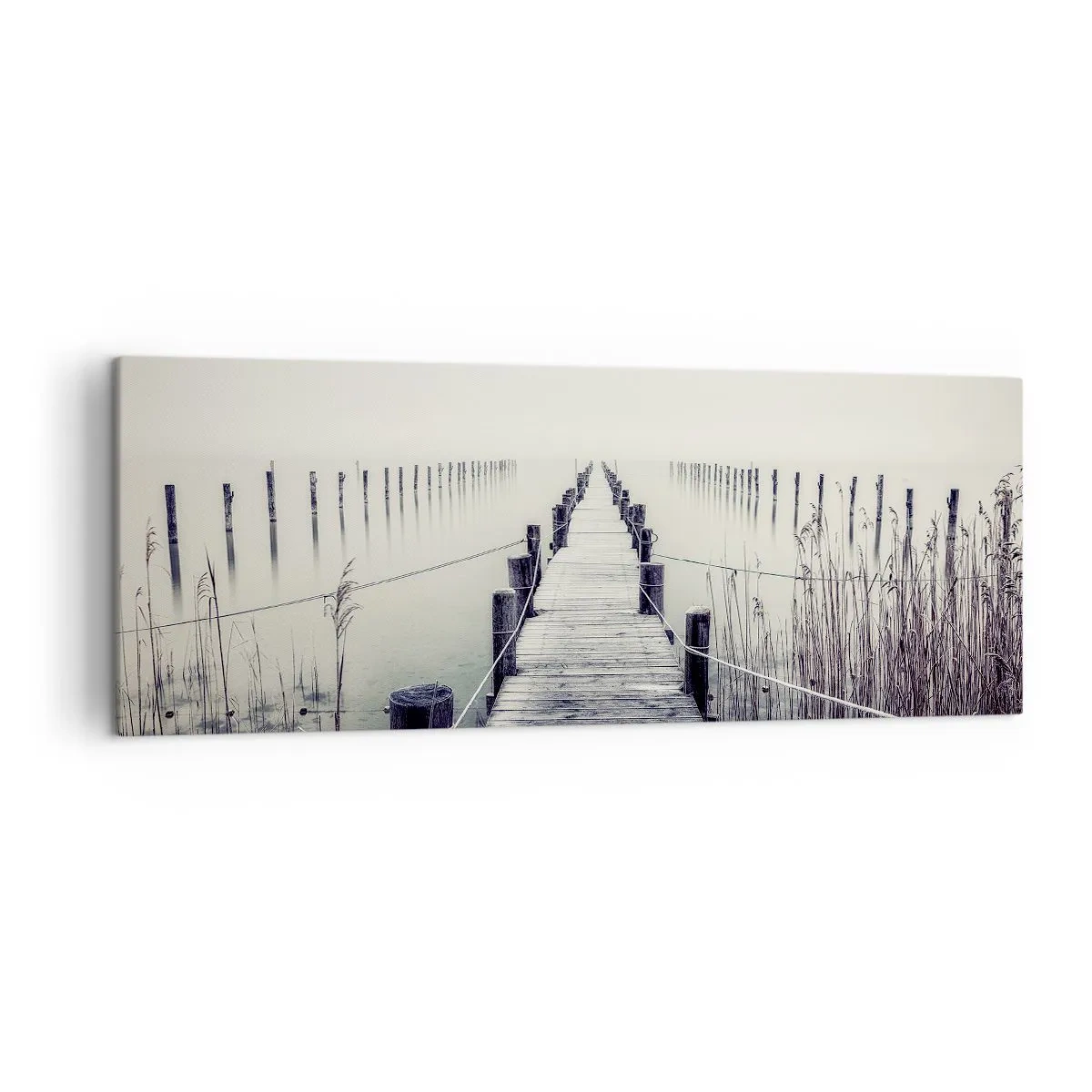 Quadro su tela - Stampe su Tela - Un ponte di legno che conduce in uno spazio nebbioso - 140x50cm - Immergiti nella pace - Decorazione murale moderna per soggiorno e camera da letto ARTTOR