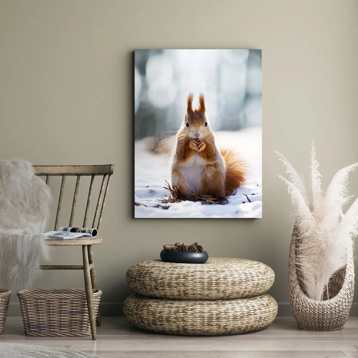 Quadro su tela - Stampe su Tela - Uno scoiattolo in un paesaggio invernale - 70x100cm - Che cosa guardi? - Decorazione murale moderna per soggiorno e camera da letto ARTTOR