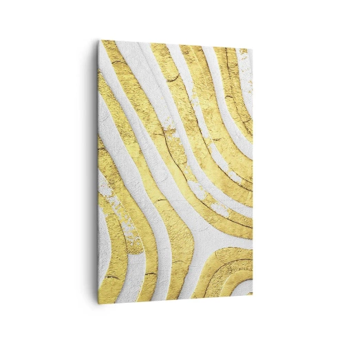 Quadro su tela - Stampe su Tela - Linee astratte dorate e bianche in una texture 3D - 80x120cm - Composizione in bianco e oro - Decorazione murale moderna per soggiorno e camera da letto ARTTOR