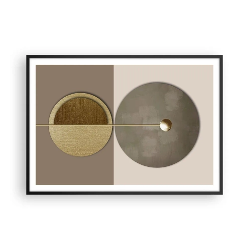Poster in cornice nera - Cerchi astratti nei toni dell'oro e del beige - 100x70cm - Equilibrio perfetto - Decorazione murale moderna per soggiorno e camera da letto ARTTOR