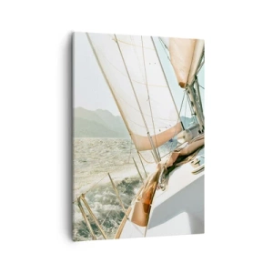 Quadro su tela - Stampe su Tela - Uno yacht in mare aperto con vista sulle montagne - 50x70cm - A vele spiegate - Decorazione murale moderna per soggiorno e camera da letto ARTTOR