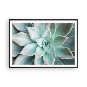 Poster in cornice nera - Primo piano di una succulenta verde - 100x70cm - Il cuore del deserto - Decorazione murale moderna per soggiorno e camera da letto ARTTOR