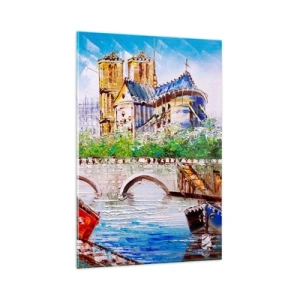 Quadro su vetro - Paesaggio con un ponte e una cattedrale in stile classico - 80x120cm - Il loro tempo non passa mai - Decorazione murale moderna per soggiorno e camera da letto ARTTOR