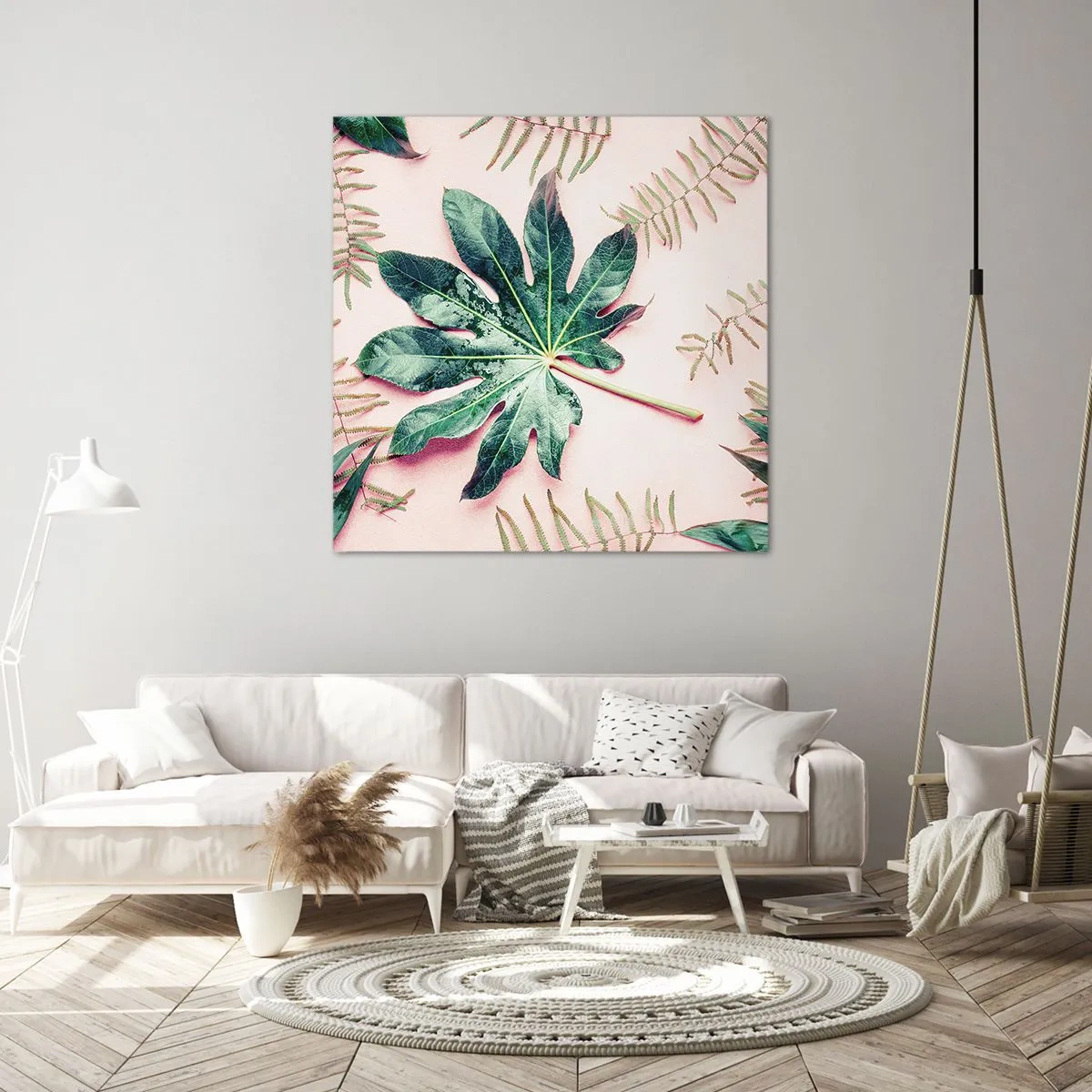 Quadro su tela - Stampe su Tela - Studio di verde su sfondo rosa - 70x70 cm