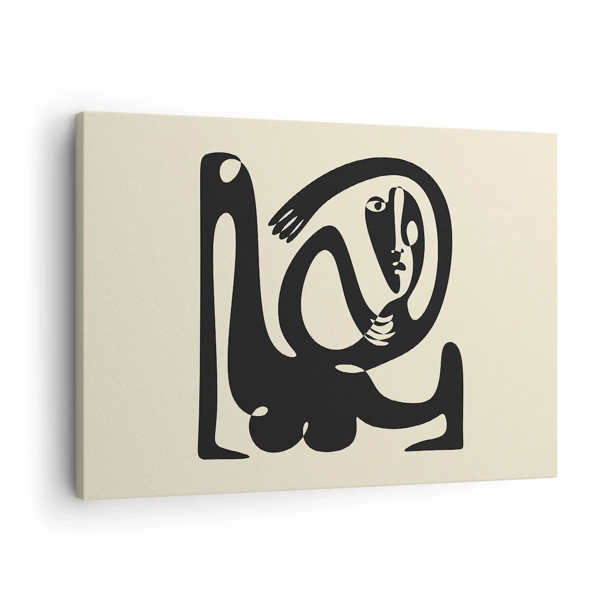Quadro su tela - Stampe su Tela - Una figura astratta in nero su uno sfondo beige - 70x50cm - Quasi Picasso - Decorazione murale moderna per soggiorno e camera da letto ARTTOR